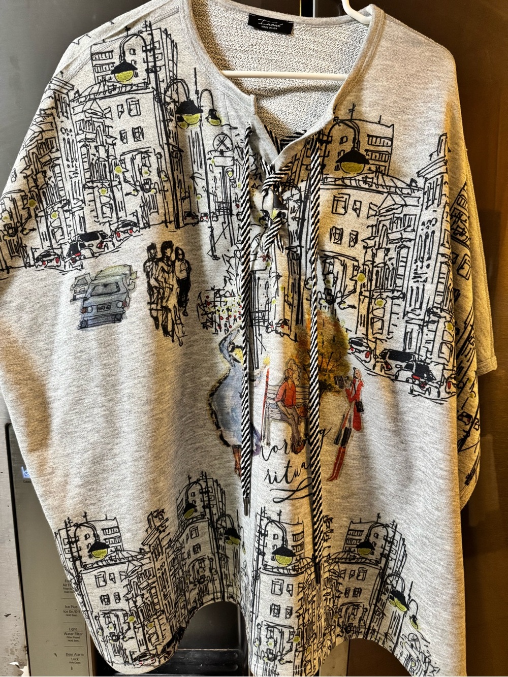 Cityscape Drawn Lace-Up cape style  in Light Gray with Yellow Accents